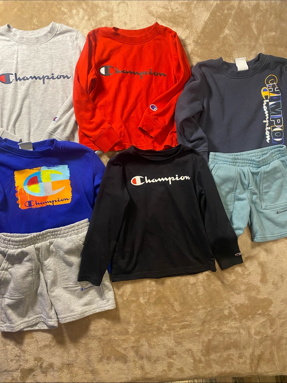 Champion Kids Tops & Shorts Set - Red, Blue, Black, Gray, Teal